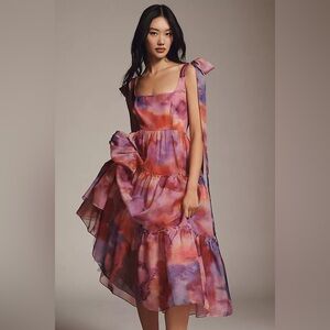 BHLDN Isabella Tiered Square-Neck A-Line Dress